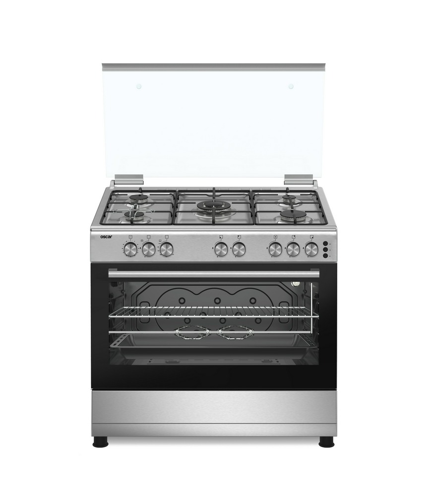 فرن غاز اوسكار 5 عيون 60×90 استيل جوانب سلفر امان كامل (تركي)