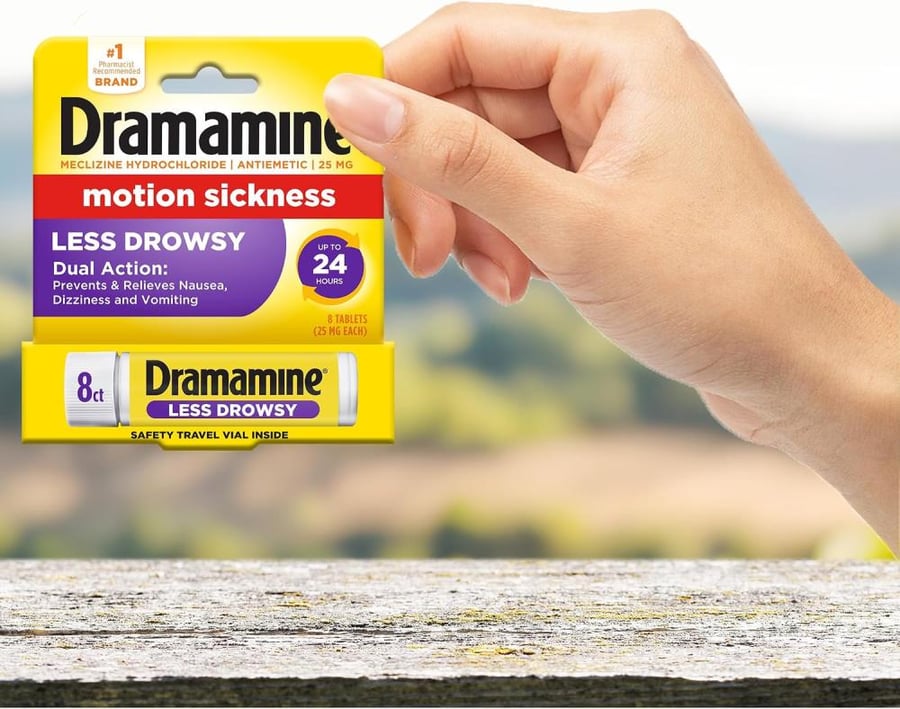 Dramamine All Day Less Drowsy Motion Sickness Relief, 8 Tablets