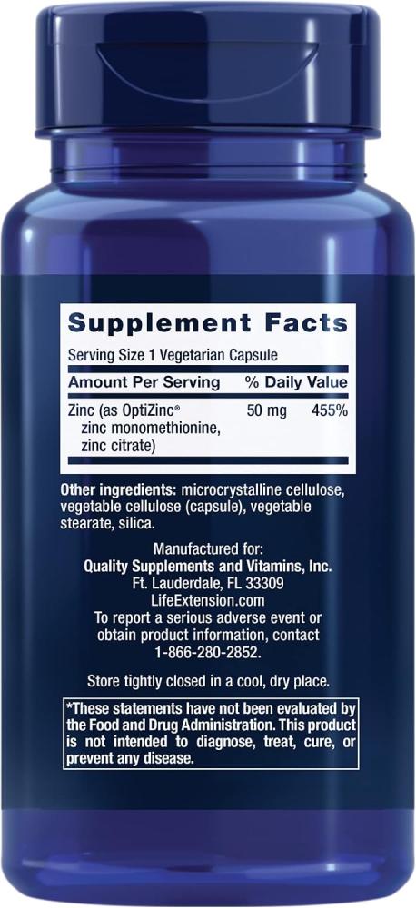 Life Extension Zinc Caps 50mg - High Potency - 90 Vegetarian Capsules