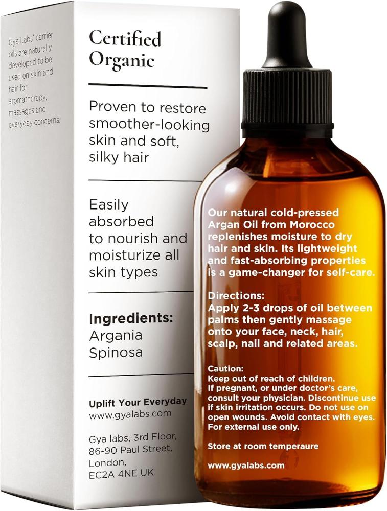 Gya Labs Organic Argan Oil For Hair - 100% Natural Cold-Pressed Moroccan Argan Oil For Skin & Face - Moisturizing Argan Hair Oil For Lotions, Soaps & Hair Conditioners (3.4 fl oz)