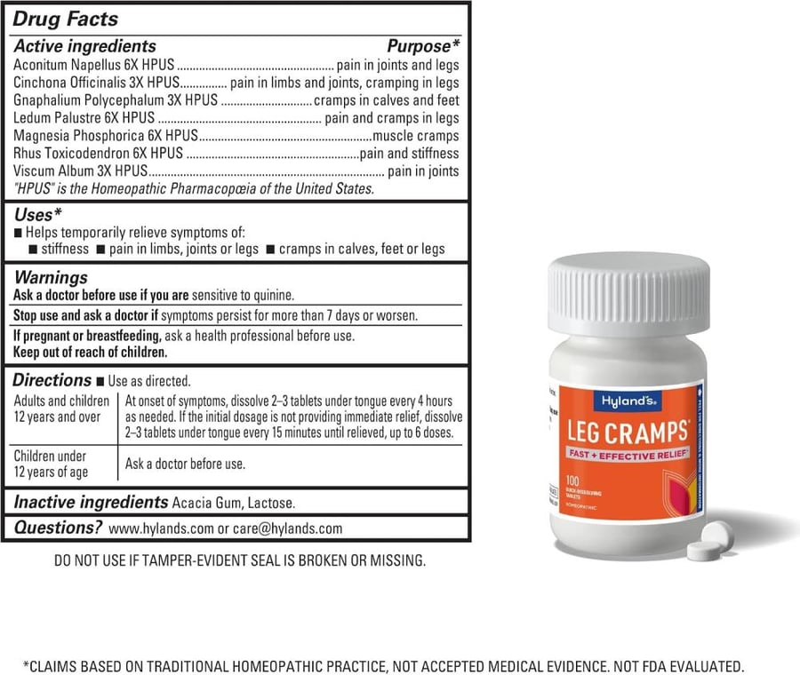 Hyland's Leg Cramp Tablets, Natural Relief of Calf, Leg and Foot Cramp, Quick Dissolving Tablets, 100 Count