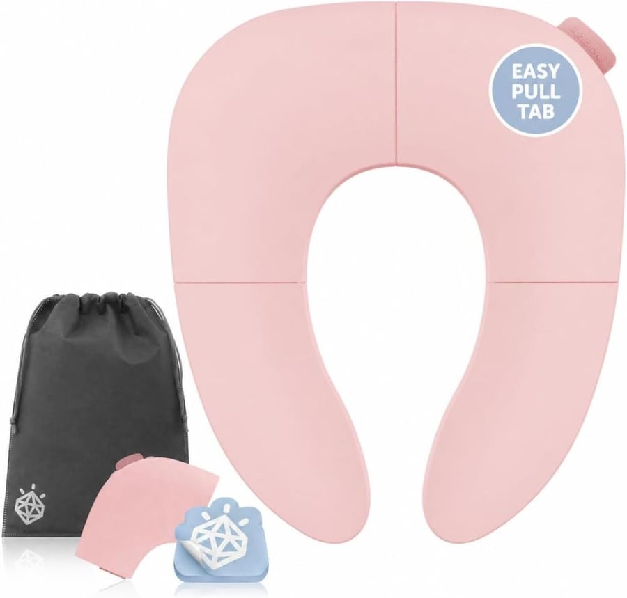 Jool Baby Products Folding Travel Potty Seat for Girls, Fits Round & Oval Toilets, Non-Slip Suction Cups, Includes Free Travel Bag -