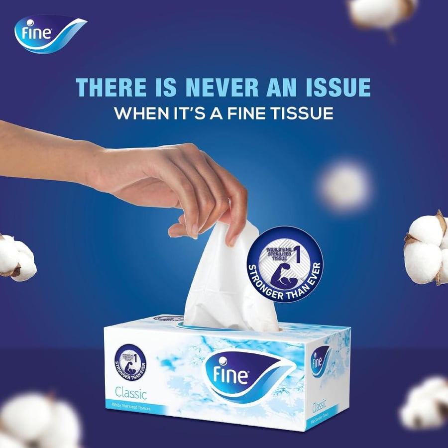 Fine Sterilized Facial Tissues - Pack Of 6 Boxes, 86 Sheets X 2 Ply, White