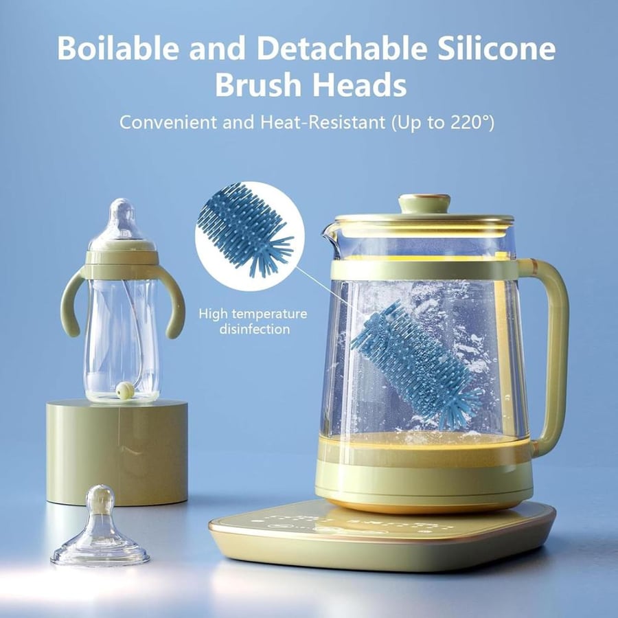 ToolHouse 3-In-1 Straight Handle Silicone Bottle Brush, Portable Water Bottle Cleaner, Hangable Bottle Cleaning Brush Kit with Bottle Brush, Straw Brush, Nipple Brush (Blue)