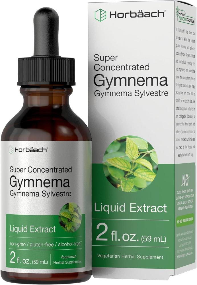 Gymnema Sylvestre Liquid | 2 fl oz | Alcohol Free | Super Concentrated Gymnema Leaf Extract Drops | Vegetarian, Non-GMO, Gluten Free Supplement | by Horbaach