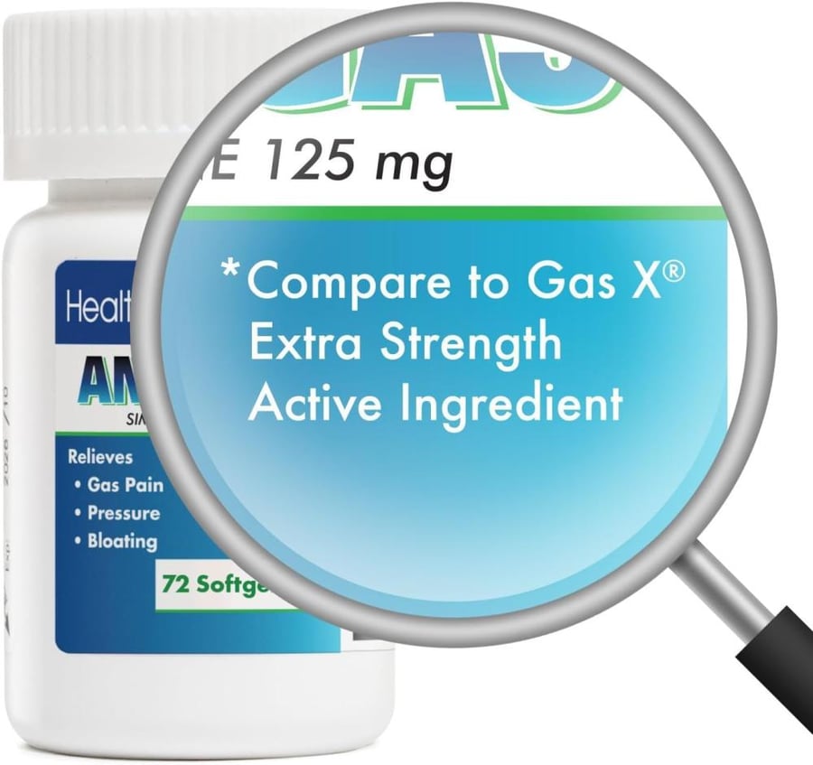 HealthA2Z® Gas Relief Simethicone | 125mg | Relieves from Stomach Discomfort and Gas | Anti Flatulence | Relieves Gas Fast and Bloating (72 Counts (Pack of 1))