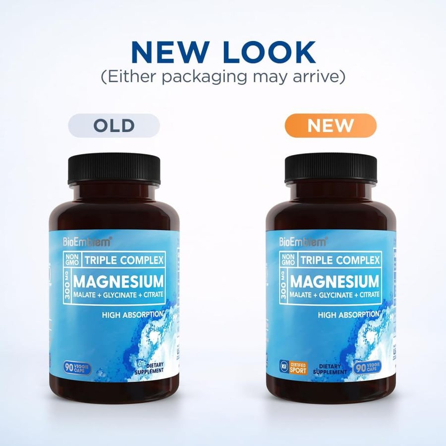 BioEmblem Triple Complex Magnesium 300mg 90 caps - Magnesium Glycinate - Magnesium Glycinate - Multi Magnesium - Made in USA