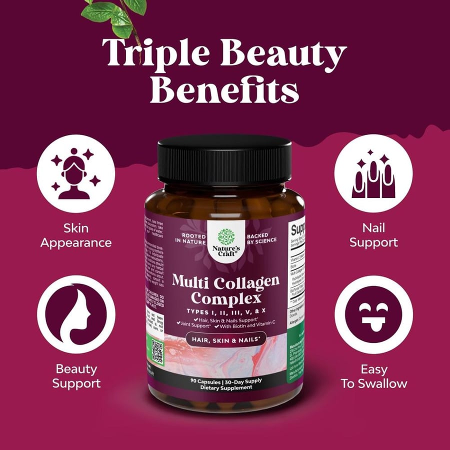 Advanced Multi Collagen Complex - Biotin and Collagen Supplement for Men and Women with BioPerine and Vitamin C - Type 1 2 3 5 & X Collagen Pills for Bone and Joint Support Hair Skin and Nails
