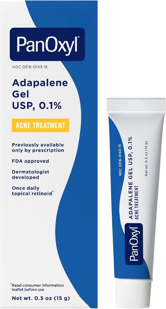 PanOxyl Adapalene 0.1% Leave-On Gel, 30 Day Supply, Retinoid Gel Acne Treatment, Acne Prone Skin, Oil Free, Fragrance Free, 0.5 oz