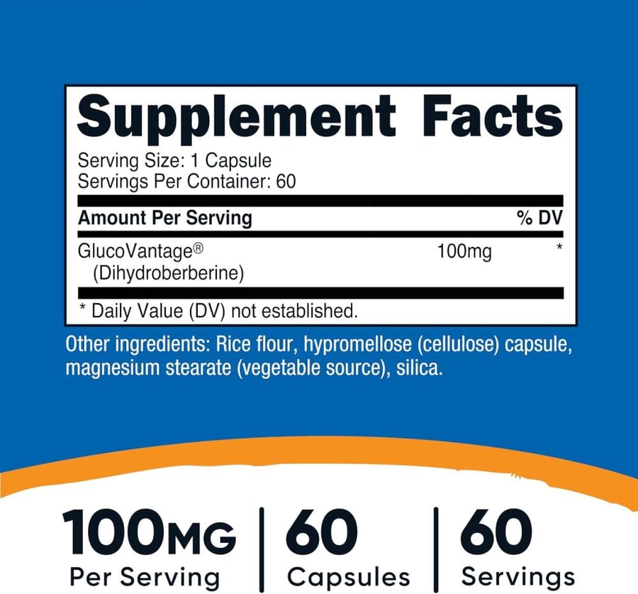 Nutricost Dihydroberberine Capsules (100mg, 60 Capsules) - More Bioavailable Metabolite of Berberine