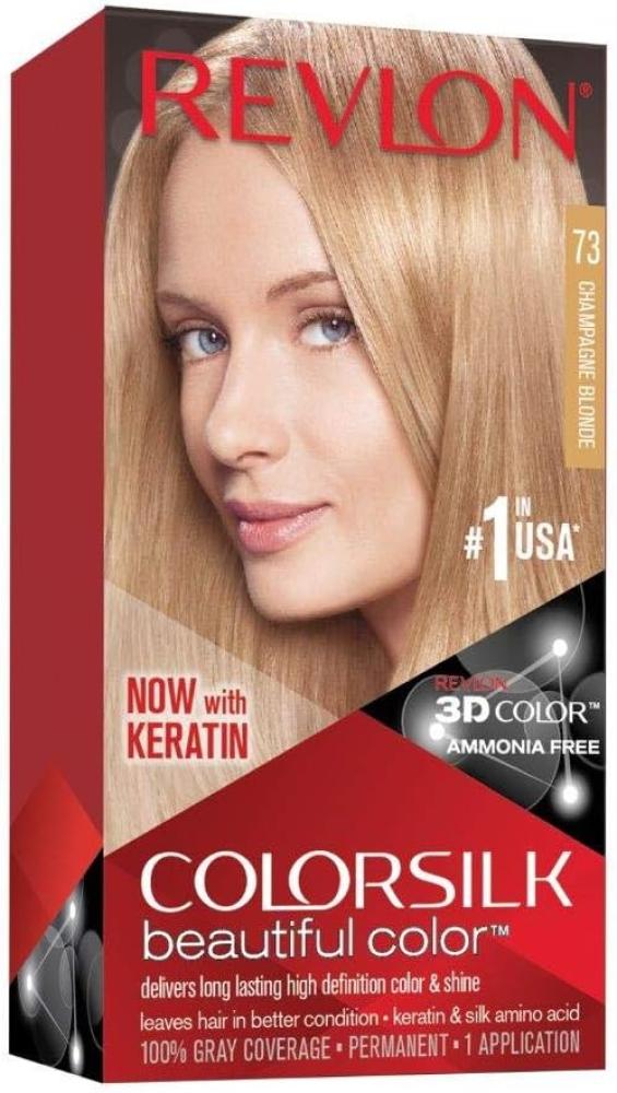 REVLON Colorsilk Beautiful Color Permanent Hair Color with 3D Gel Technology & Keratin, 100% Gray Coverage Hair Dye, 73 Champagne Blonde