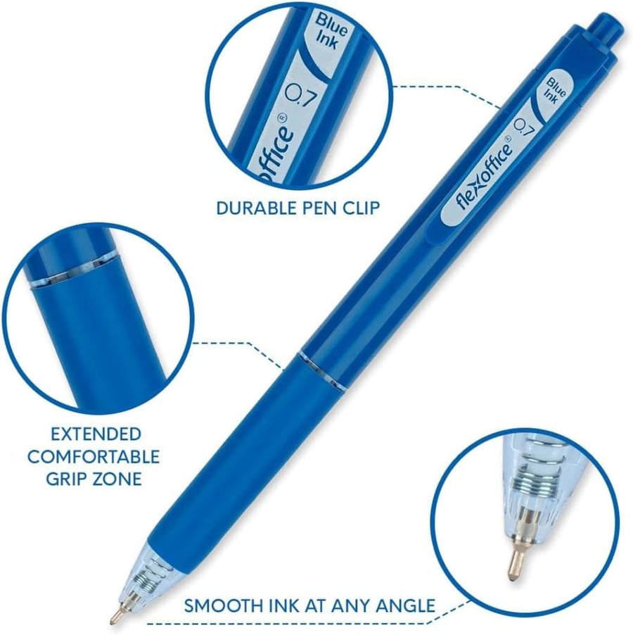 FLEXOFFICE 10 Assorted Ink Color Ballpoint Pens - Medium Point 0.7mm