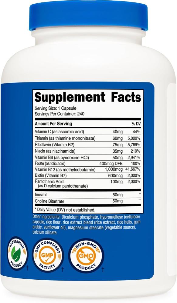 Nutricost Vitamin B Complex 460mg, 240 Capsules - with Vitamin C - Energy Complex