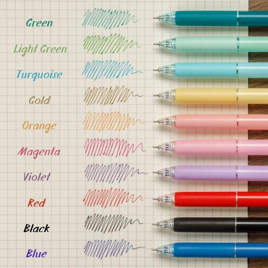 FLEXOFFICE 10 Assorted Ink Color Ballpoint Pens - Medium Point 0.7mm