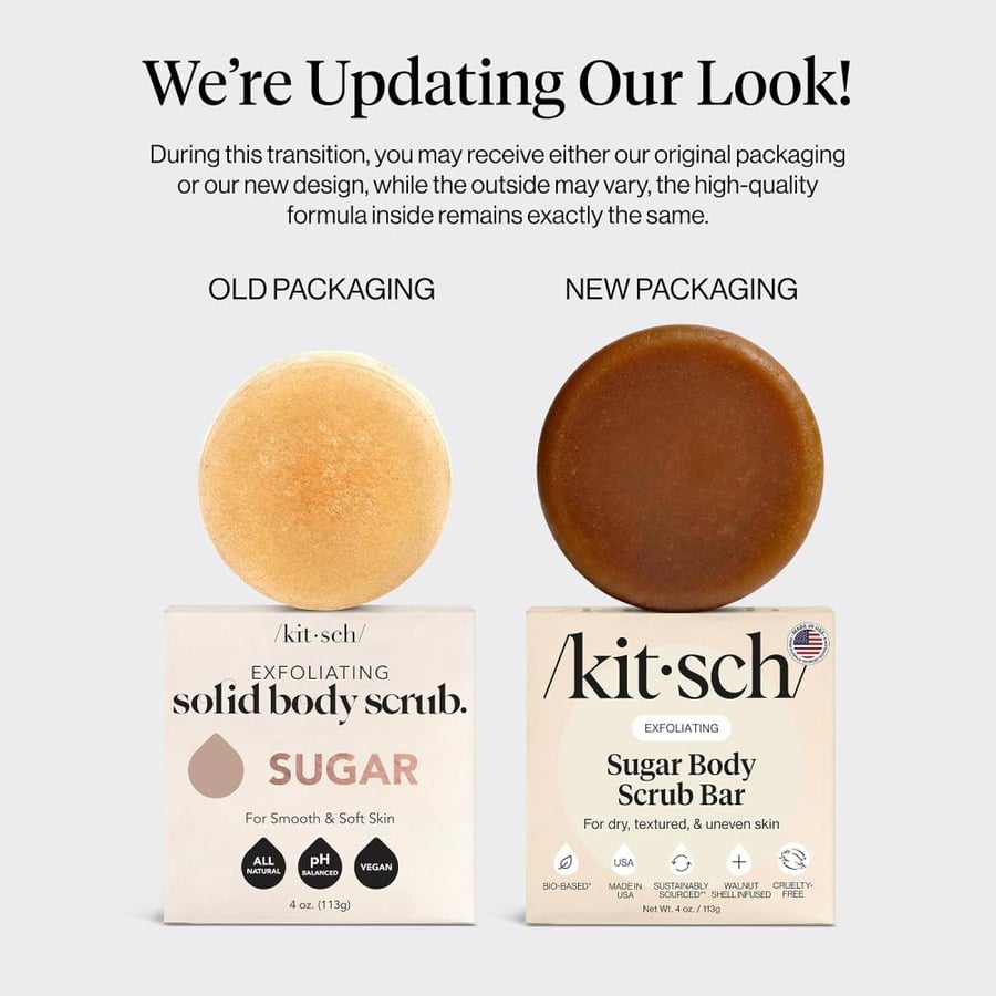 Kitsch Exfoliating Sugar Body Scrub Bar - Soap for Smooth, Hydrated & Glowing Skin | Made in US | Natural Exfoliating Soap for Men & Women With Sugar Scent | Sulfate & Paraben Free, 4 oz