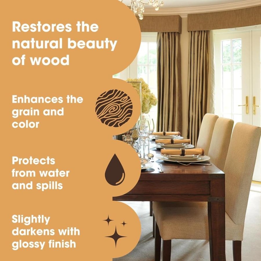 Furniture Clinic Cooked Linseed Oil for Wood Care Treatment - Indoor/Outdoor Protection on Surfaces: Furniture, Garden Furniture, Worktop, Stone, Metal, Gloss Finish 250ml