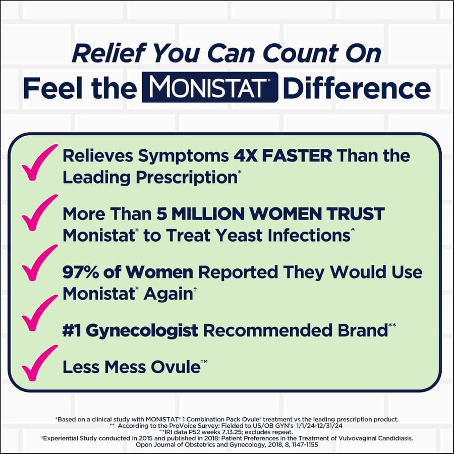 Monistat 3-Day Yeast Infection Treatment Suppositories + Itch Relief Cream, 7 Piece Set