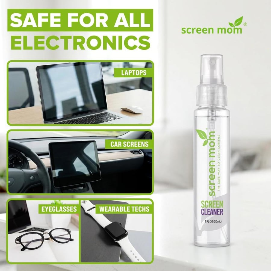 Screen Cleaner Spray and Microfiber Cloths 3-Pack (3x1oz) by Screen Mom-Screen Cleaner Spray and Wipe for TV, Computer, Phone, iPad, Car Screen Cleaning Kit Electronic Cleaner Spray