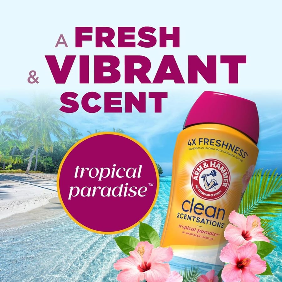 ARM & HAMMER Clean Scentsations In-Wash Scent Booster, Laundry Crystals Scent Booster Tropical Paradise scent, 45 Oz