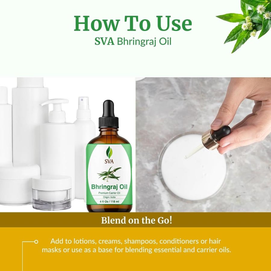 SVA Organics Bhringraj Oil (118 ml, 4 OZ)- GUARANTEED 100% Pure & Natural, Authentic and Premium Therapeutic Grade Oil - Best for Hair Nourishment, Hair Growth & Skin Care