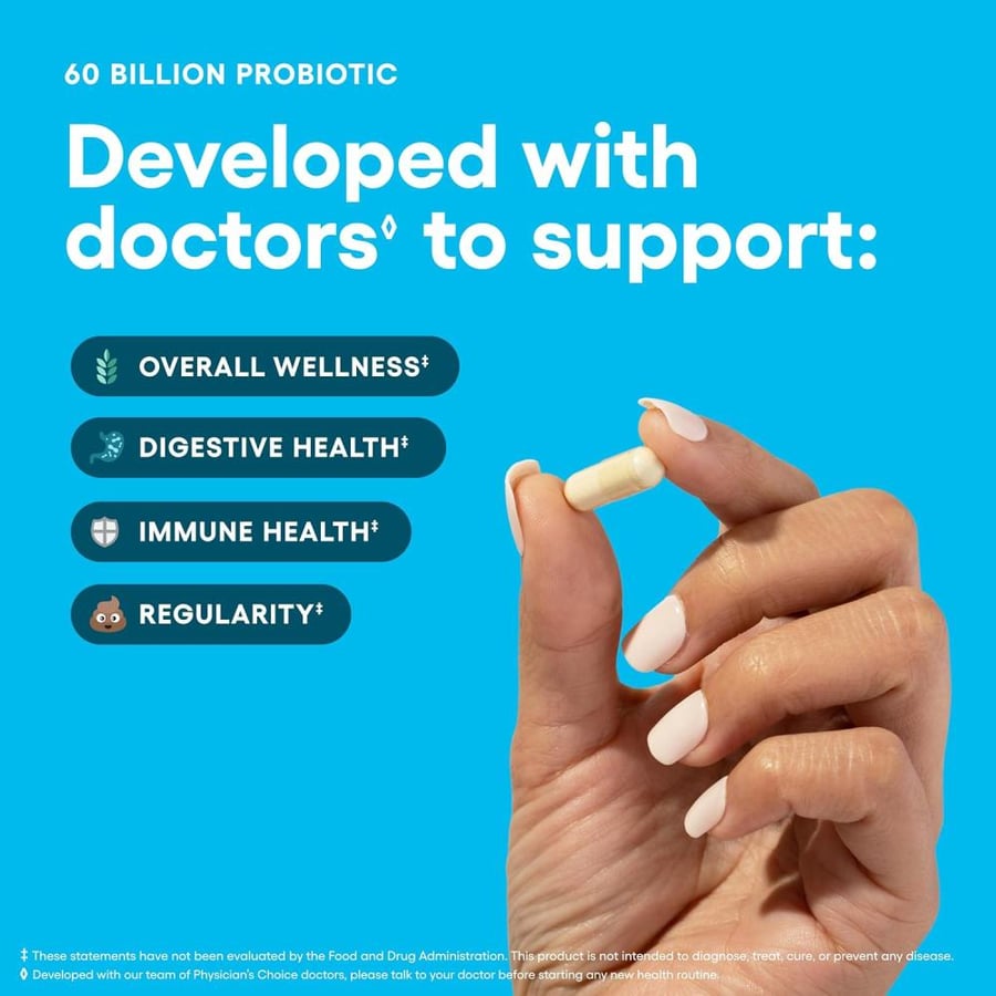 Physician's Choice 60 Billion CFU - Dr. Approved Natural Shelf Stable Probiotic Supplement for Men and Adults (30 Capsules)