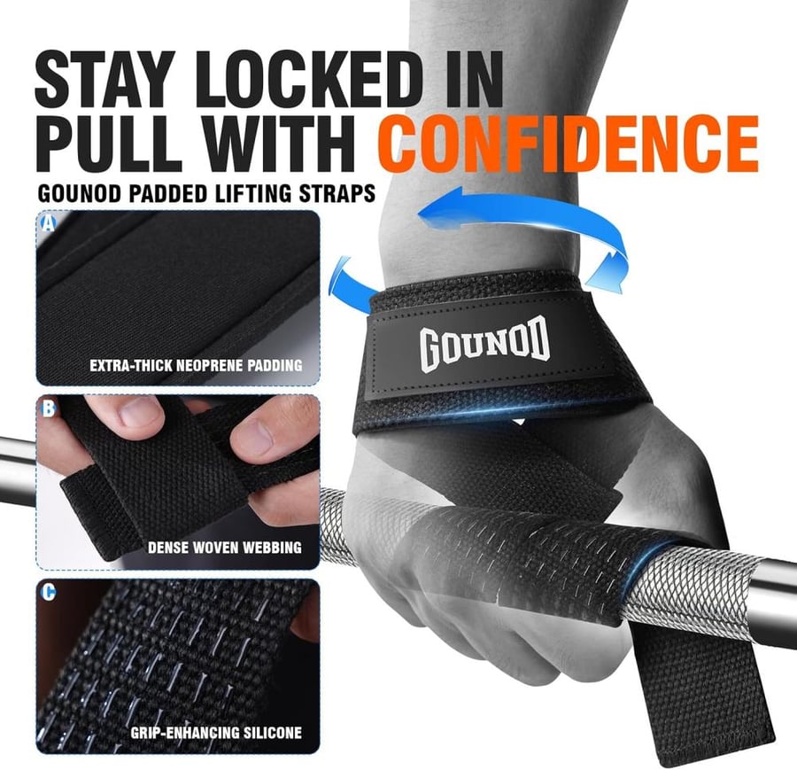 GOUNOD Lifting Straps for Weightlifting Padded Wrist Straps for Gym