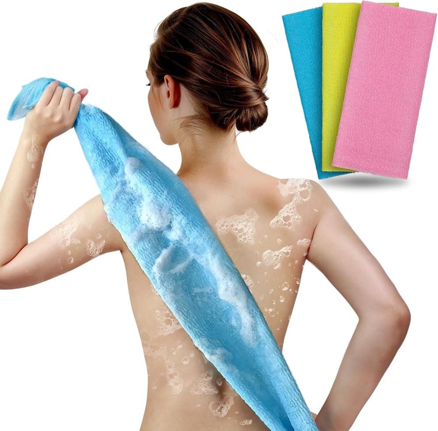 ARCH&M Exfoliating Washcloth Towel Japanese Washcloth Nylon Bath Wash Towel Korean Exfoliating Towel Body Beauty Washcloth Sponge Loofah Exfoliating Body Scrub Back Scrubber For Shower Cloth 3 Pack By