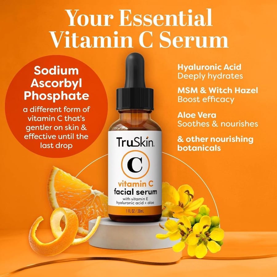 TruSkin Vitamin C Face Serum – Anti Aging Facial Serum with Vitamin C, Hyaluronic Acid, Vitamin E & More – Brightening Serum for Dark Spots, Even Skin Tone, Eye Area, Fine Lines & Wrinkles, 2 Fl Oz