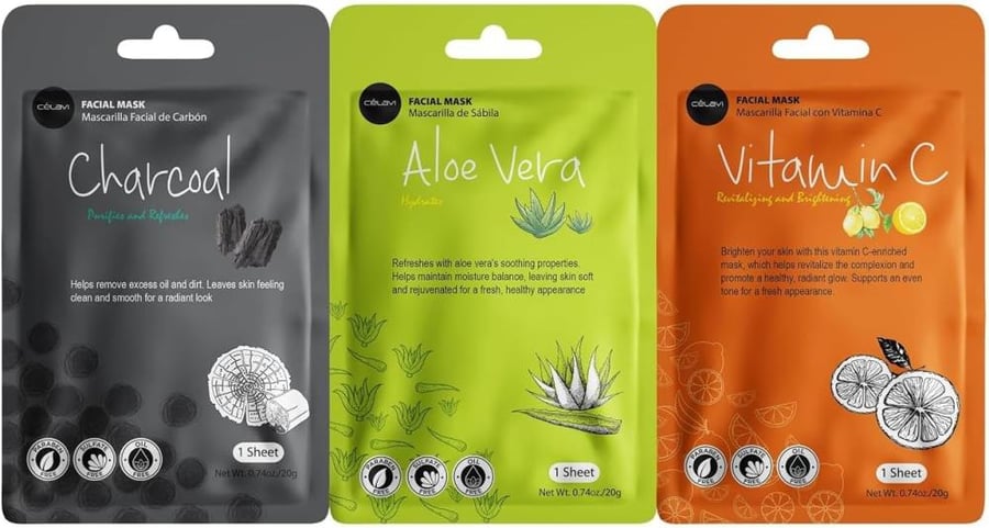 Celavi Cosmetics Collagen Facial Face Mask (12-Sheets) Classic Korean Skincare | Lighten, Moisturize, Tighten Skin | Diminish Dark Spots & Circles | Whiten, Brighten, Balance Pigmentation