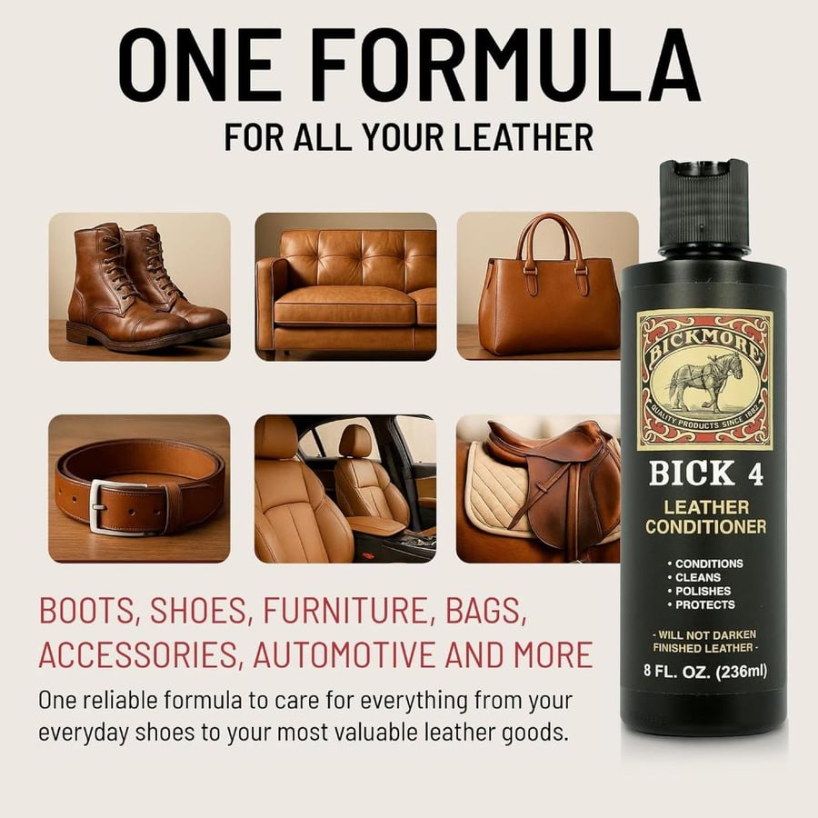 Bickmore Bick 4 Leather Conditioner 8 oz - Best Since 1882 - Cleaner & Conditioner - Restore Polish & Protect All Smooth Finished Leathers