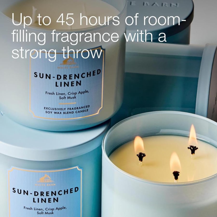Bath & Body Works, White Barn 3-Wick Candle w/Essential Oils - 14.5 oz - New Core Scents! (Sundrenched Linen)
