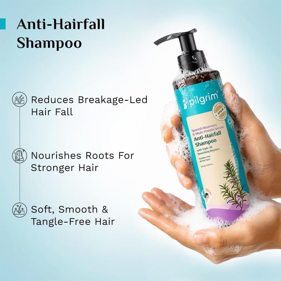 Pilgrim Spanish Rosemary, Biotin Anti Hairfall Shampoo For Unisex 200ml Clear