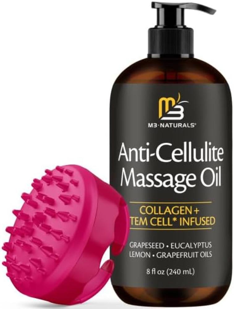 Anti Cellulite Massage Oil and Silicone Body Brush Kit, 8 fl oz by M3