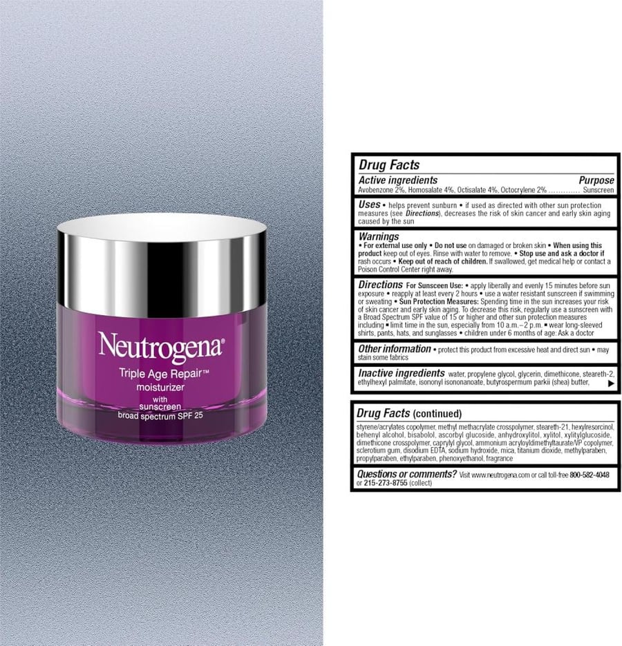 Neutrogena Triple Age Repair Anti-Wrinkle Daily Facial Moisturizer with Vitamin C and SPF 25 sunscreen, help Smooth look of Wrinkles, Evens Skin Tone, Firms Skin, 1. 7 oz