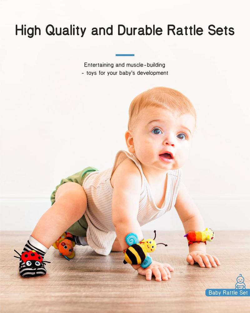 Baby Wrist Rattle Socks and Foot Finder Set, Perfect Baby Toys for 0-6 Months, Garden Bug Series