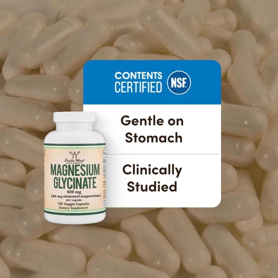 Double Wood Supplements Magnesium Glycinate 400mg, 180 Capsules (Vegan Safe, Manufactured and Third Party Tested in The USA, Gluten Free, Non-GMO) High Absorption Magnesium for Sleep by