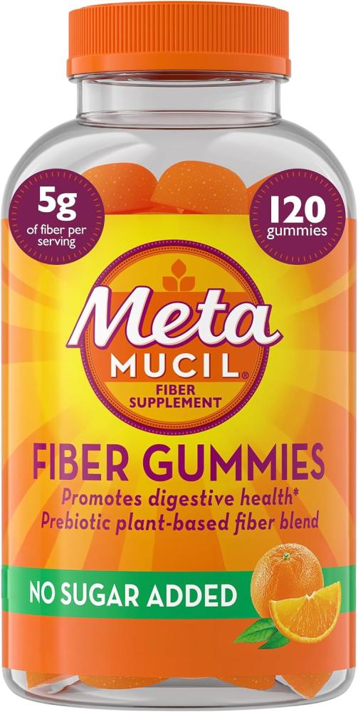 Metamucil Fiber Supplement Gummies, Sugar Free Orange Flavor, 5g Prebiotic Plant Based Fiber Blend, 120 Count