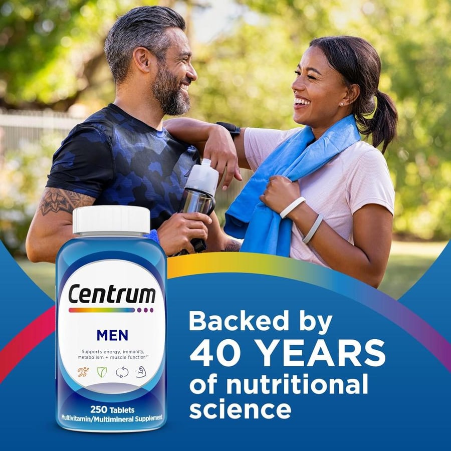centrum Multivitamin for Men, Multivitamin/Multimineral Supplement with Vitamin D3, B Vitamins and Antioxidants, Gluten Free, Non-GMO Ingredients 200 Tablets