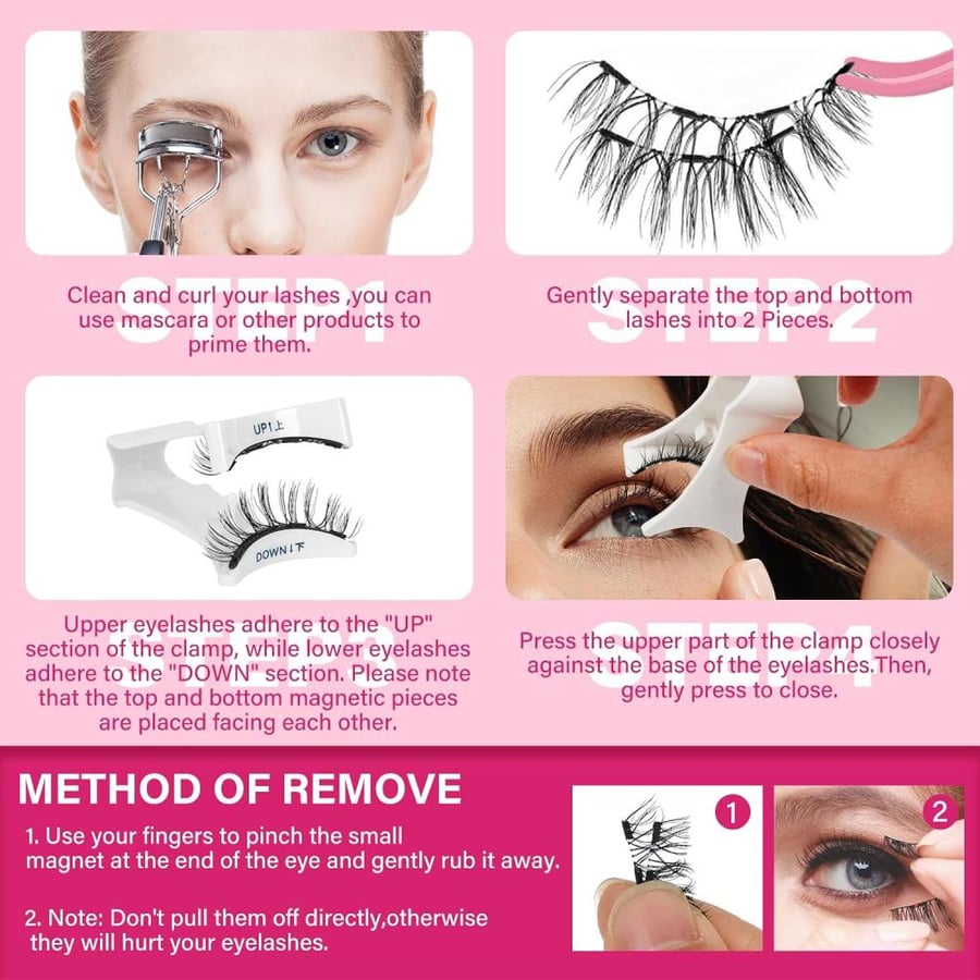 Magnetic Eyelashes with Applicator, Reusable False Lashes No Glue Needed, Strong & Lightweight,Easy to Apply and Comfortable for Daily Wear (1Pair,Charm)