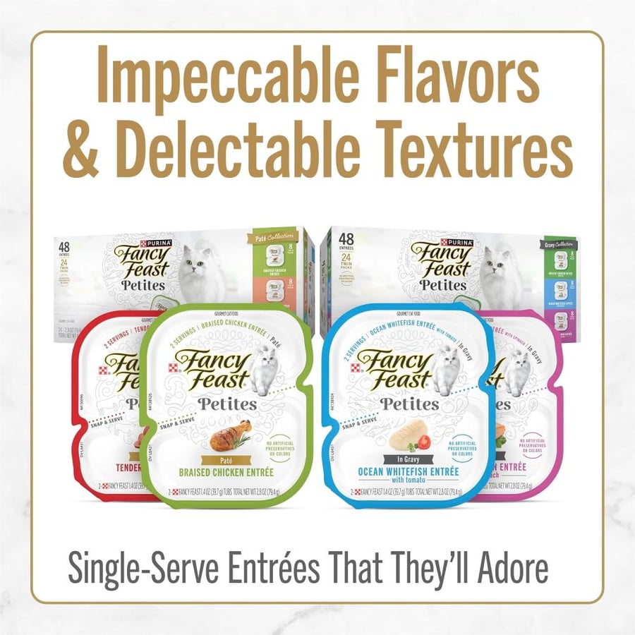 Purina Fancy Feast Gourmet Wet Cat Food Variety Pack, Petites Gravy Collection, Break-Apart tubs, 48 Servings - (24) 2.8 oz. Tubs
