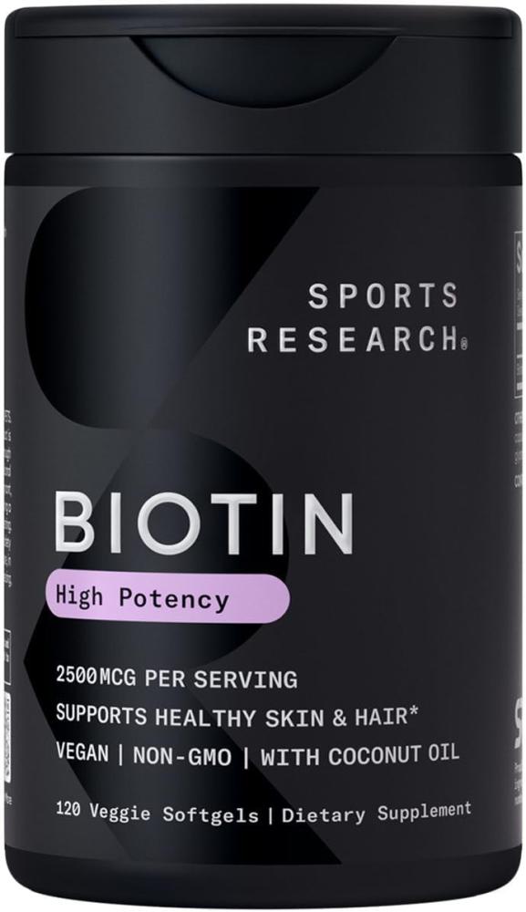 Sports Research Biotin with Coconut Oil Softgel, 2500 Mcg, 120 Veggie Softgels