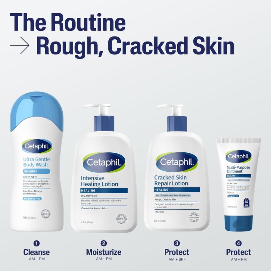 Cetaphil ed Skin Repair Lotion for Very Rough & Sensitive Skin, 24 Hour Hydration, Protects & Hydrates Skin, Hypoallergenic, Fragrance Free, 16 Oz, White