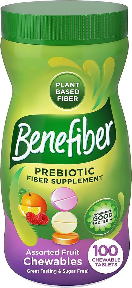 Benefiber Prebiotic Fiber Supplement for Digestive Health, Assorted Fruit Chewable Fiber Tablets - 100 Count
