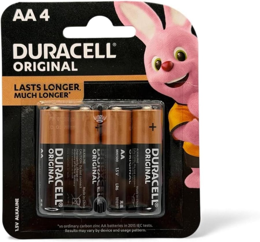 Duracell AA 1.5V Alkaline Batteries, LR6/MN15000, Long-Lasting, Pack of 4