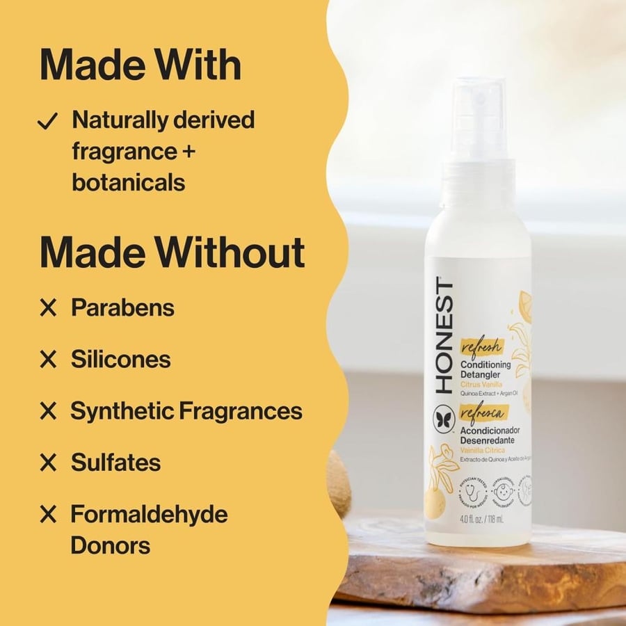The Honest Company Sweet Orange Vanilla Conditioning Detangler Spray Lightweight Leave-in Conditioner & Fortifying Spray Paraben & Synthetic Fragrance Free Plant-Based VEGAN 4 FL Oz.