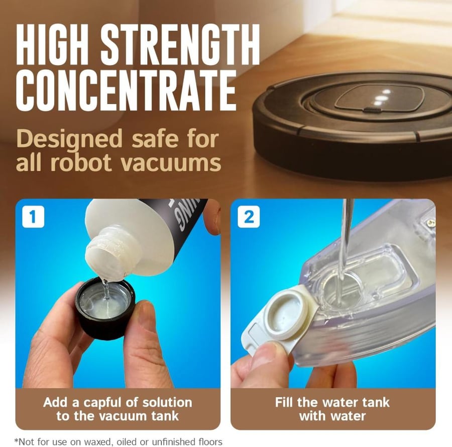 Samorillo Robot Vacuum Floor Cleaning Concentrate for Mops - Compatible with Roborock, Tineco, iFloor, Etc. - 75 Uses Per 8oz - Hardwood & Multi-Surface - Made in USA - Non-Toxic, Residue-Free
