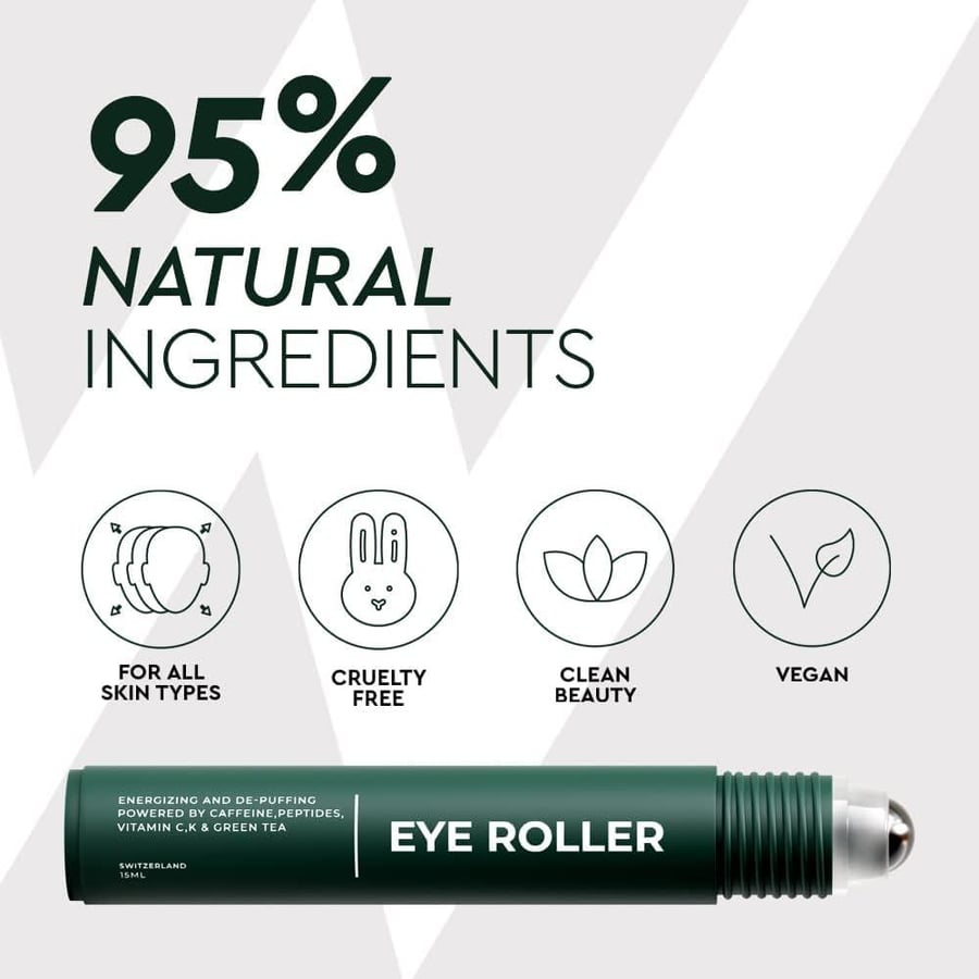 The Wolf Project Under Eye Roller with Caffeine, Vitamin C and Peptides - Energizing Serum for Dark Circles and Puffiness, Fine Lines, Wrinkles - Gel-Based Brightening Cream