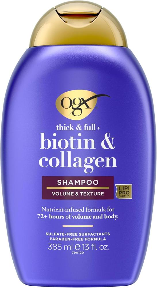OGX Thick, Full Biotin and Collagen Shampoo, 385ml, volumizing formula for fuller and thicker looking hair, gentle and pH balanced, helps strengthen hair and add body and shine