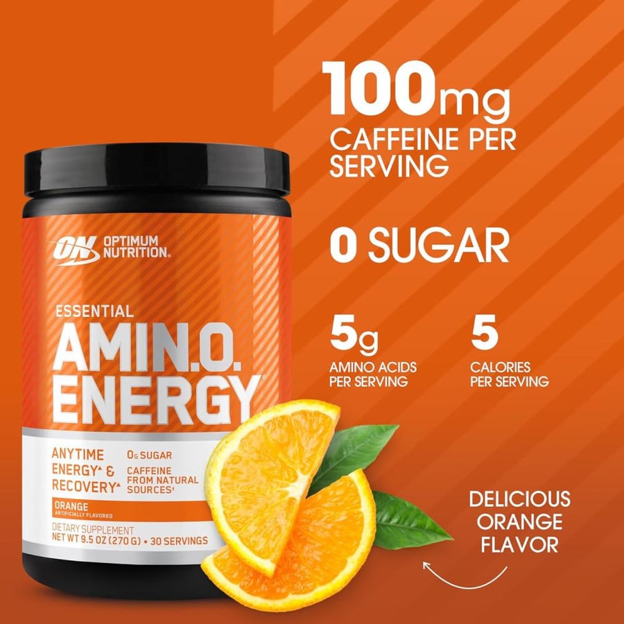 Optimum Nutrition (ON) Amino Energy - Pre Workout With Green Tea, Bcaa, Amino Acids, Keto Friendly, Green Coffee Extract, 0 Grams of Sugar, Anytime Energy Powder - Orange Cooler, 270 G , 30 Servings