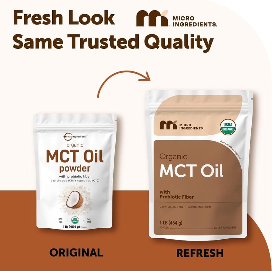 Micro Ingredients Organic MCT Oil Powder with Prebiotic Fiber,1 Pound(16 Ounce), Fast Fuel for Body and Brain, C8 MCT Oil for Coffee Creamer, No GMOs, Keto Diet, Vegan